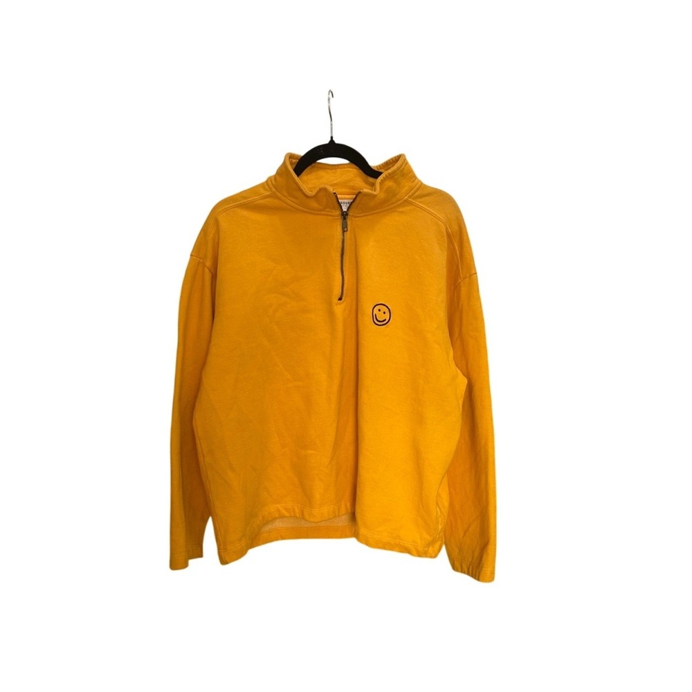 Earthbound Trading Co Smiley Face Quarter Zip Pullover Mustard Yellow S/M‎
